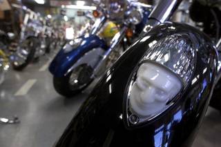 The head of an Indian Chief graces the fender of an Indian Motorcycle at Staz's Nevada Indian motorcycle shop in Henderson Wednesday, April 11, 2000. Local businesses like Staz's will be impacted by the city's current plans to expand the redevelopment. LORI CAIN / LAS VEGAS SUN